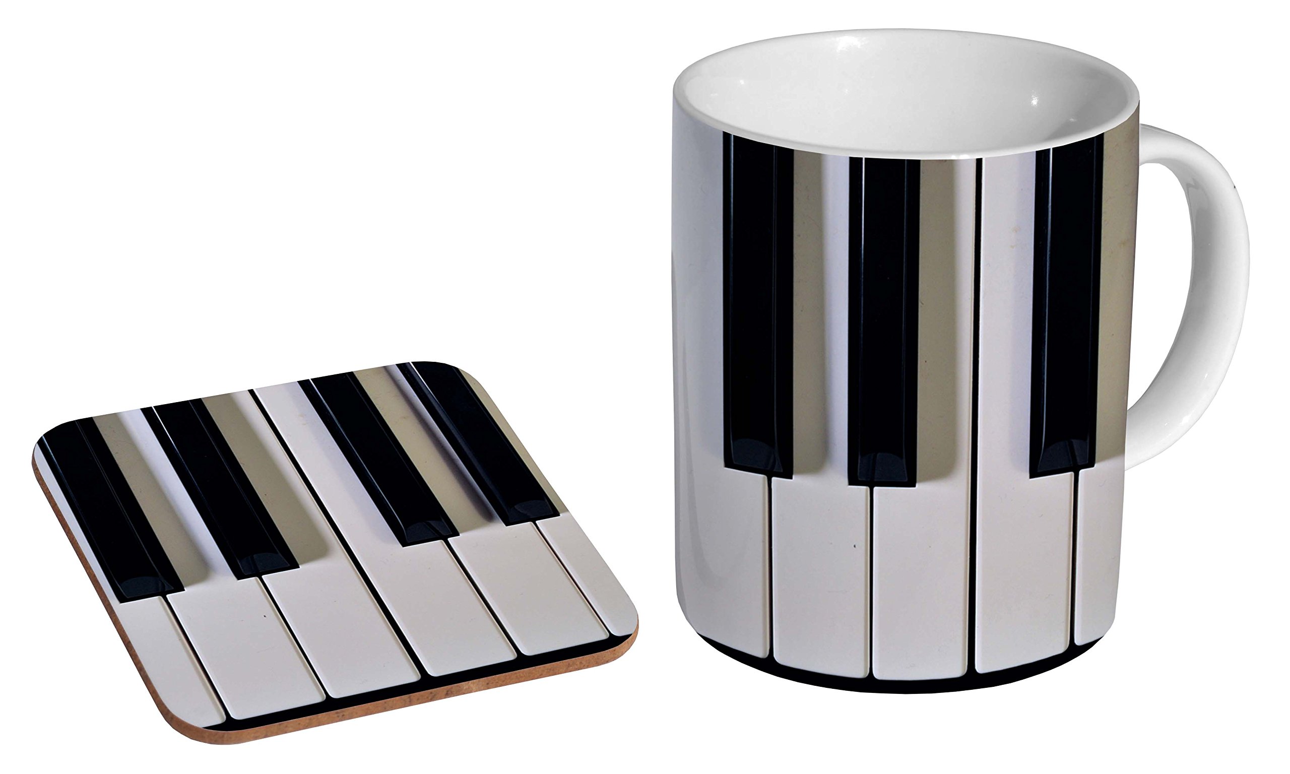 Mugmart White Piano Keys Musical Instrument Ceramic Coffee Mug + Coaster Gift Set …
