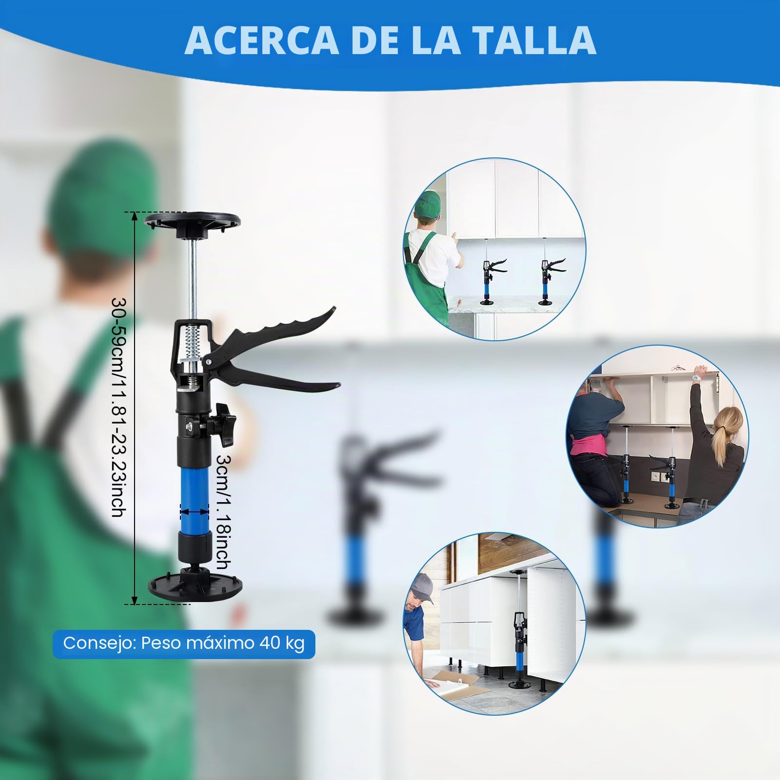 2 soportes telescópicos de 30 – 59 cm/50 – 115 cm, carga máxima de 40 kg, soporte de soporte, barra telescópica para montaje en techo, placas de yeso (30 – 59 cm)