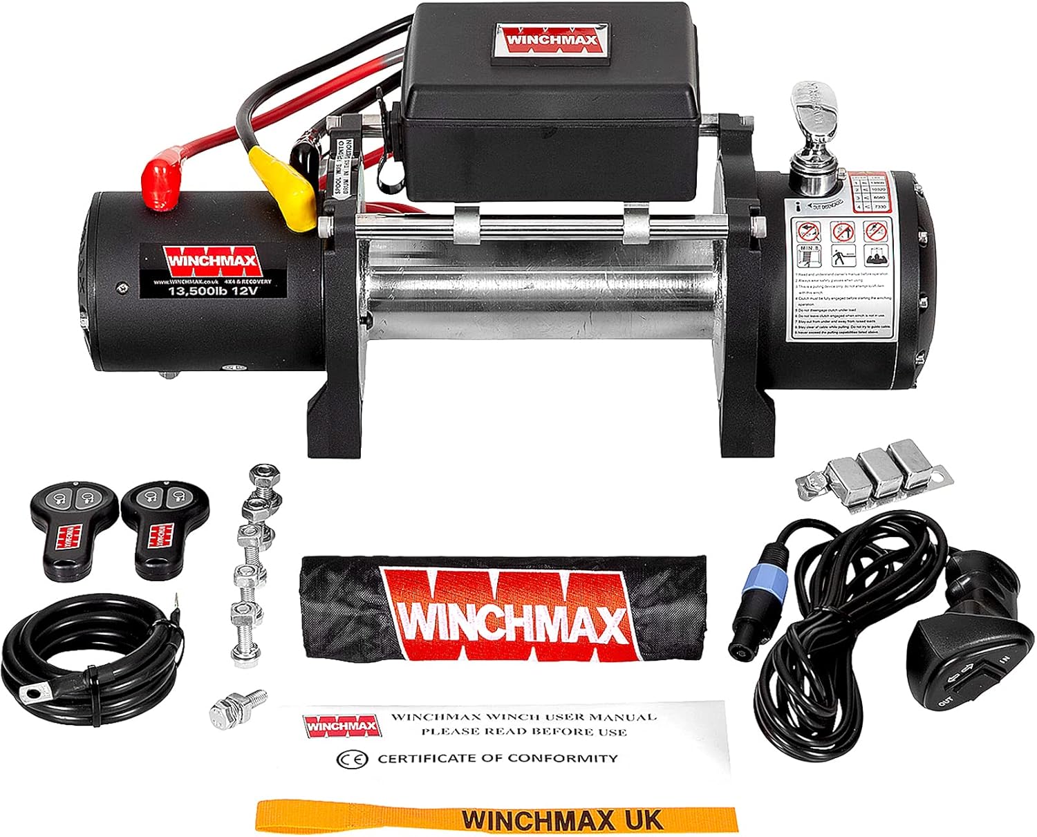 Winchmax 13500 lb / 6123 kg 12v cabrestante eléctrico de grado militar. Mandos a distancia inalámbricos de dos receptores. Cabrestante