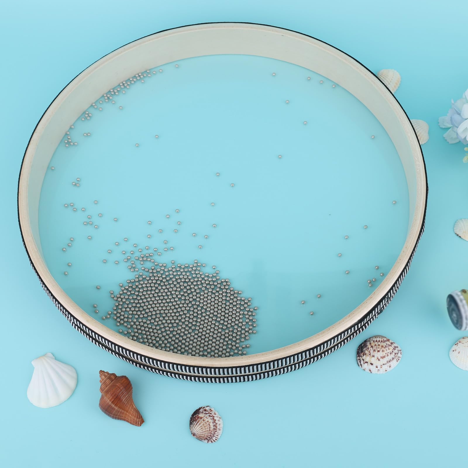 Tamburo Oceano, Tamburo Mare Strumento Guarigione Sonora per Meditazione Yoga Bagno Sonoro con Guscio Legno Duro & Perle Onda per Rilassamento Educazione Musicale Scuola (30,5cm)