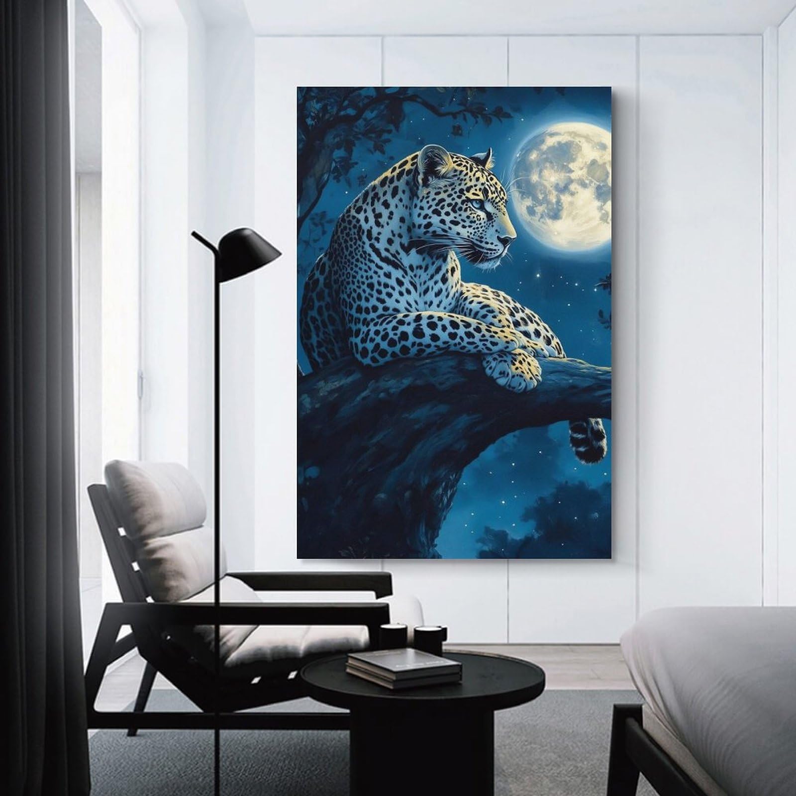 Junmoney Unframe-Style-16 Leopard Under Moonlight Hanging Wall Art, 20X30inch(50X75cm), For Entrance Walls, Hall Decor Or Foyers, Wall Decor To Refresh Empty Corners