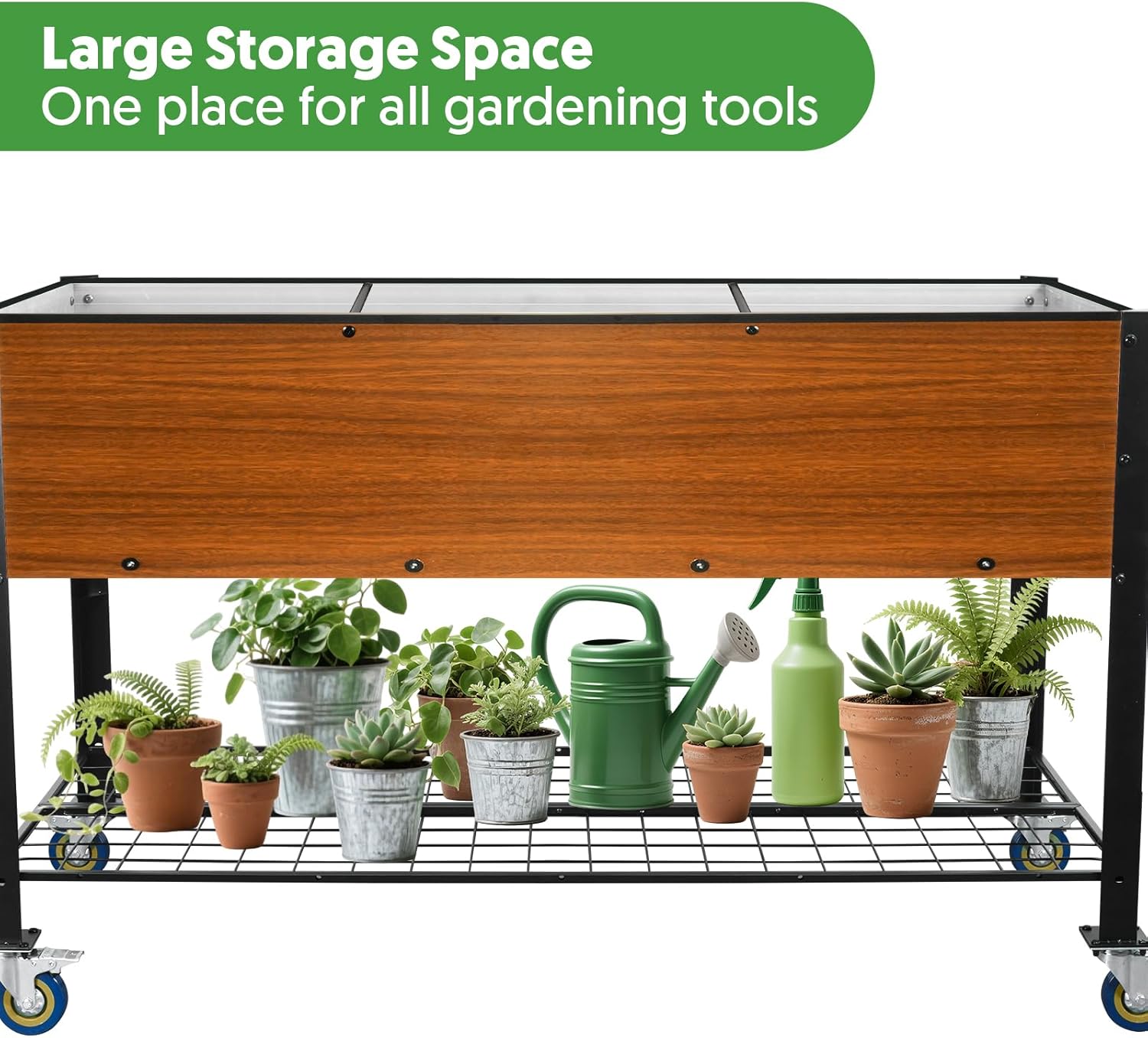Raised Garden Bed with Legs and Wheels, Self-Watering Planter Box, 48x24x30 in Elevated Raised Bed with Drainage Hole, Built to Withstand Sun, Rain, and Wind for Up to 2 Years