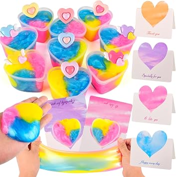 Valentines Day Galaxy Slime Gift Kit Love Heart Charms, Greeting Cards, Birthday Easter Party Favors, Clear Slime, Soft Non-Sticky Sensory Toys for Girls and Boys 6 7 8 9 10 11 12 12