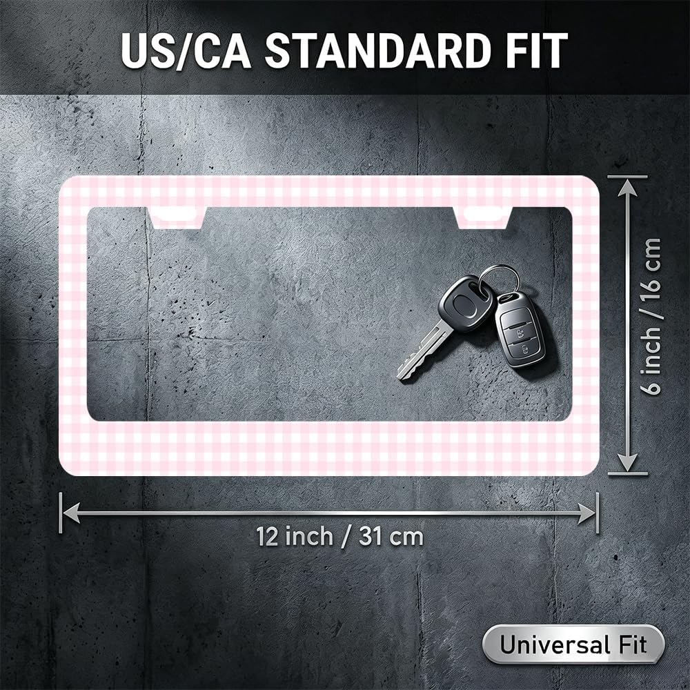 Pink Gingham Aluminum License Plate Frame - 6x12 Inch Car Frame with Screws, US Vehicle Fit image 3