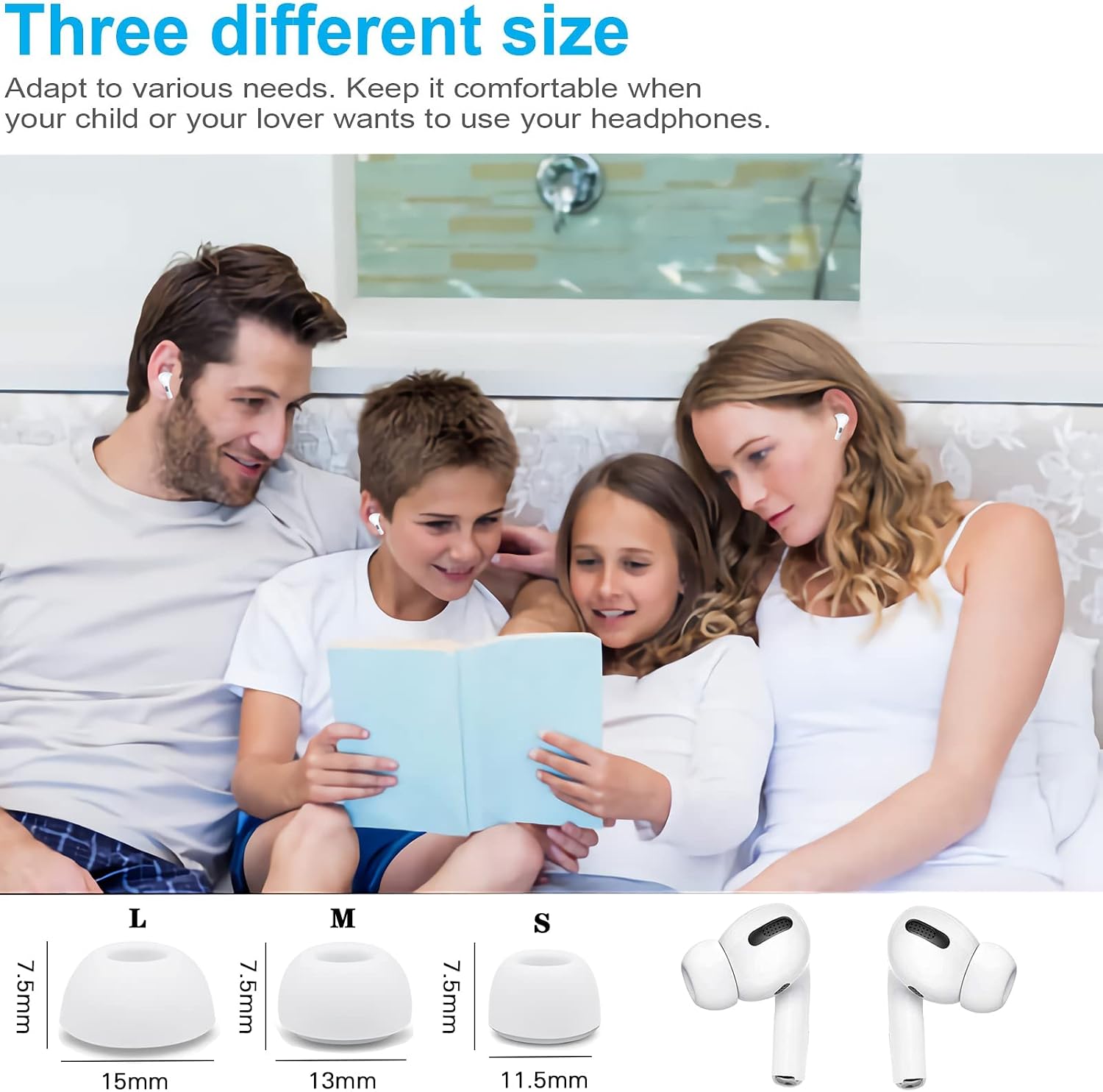 Replacement Ear Tips for Airpods Pro,Silicon Earbuds Tips with Noise Reduction Hole,It is and There is No Pain.Suitable for Box and Charging Case.[3 Pairs](S/M/L,White) S-10