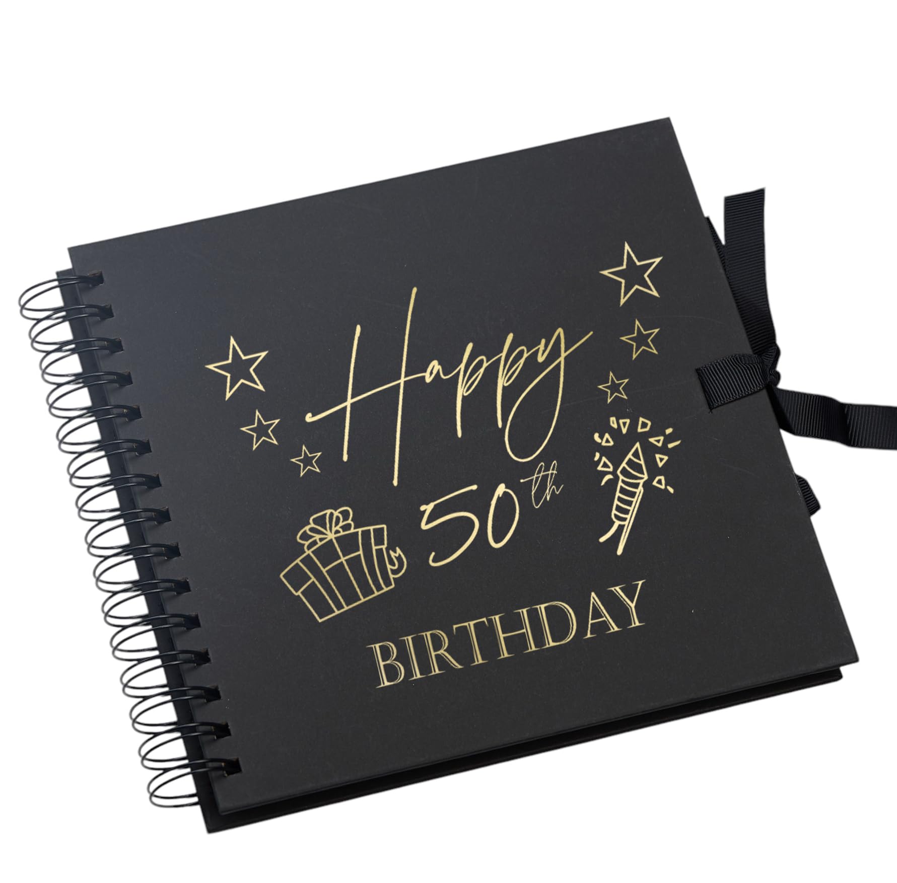 Ukgiftstoreonline Black 50Th Birthday Scrapbook Photo Album With Gold Script Present Design