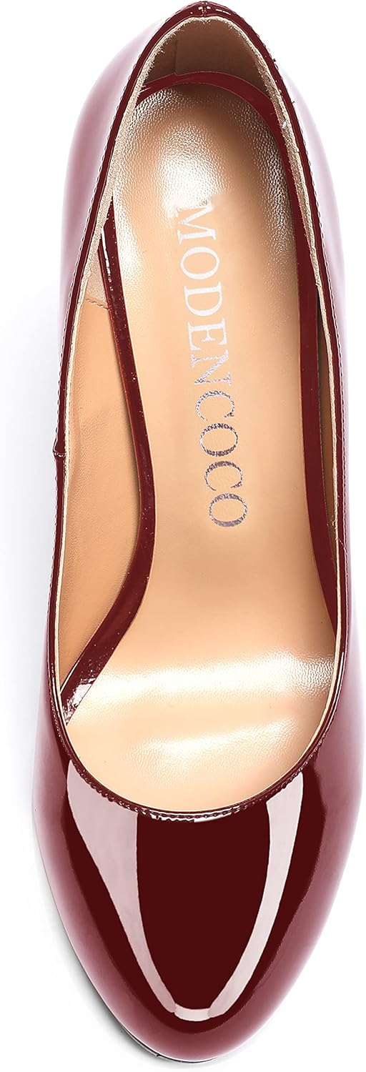 MODENCOCO Women's Round Toe Patent Leather Slip On Stiletto High Heel Pumps Wedding Dress Shoes 3.5 Inch