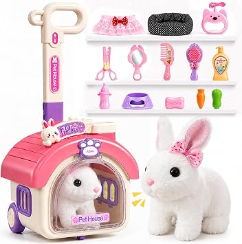 STACTCUTE 23Pcs Hopping Bunny Toy Set for Kids with Rolling Carrier House