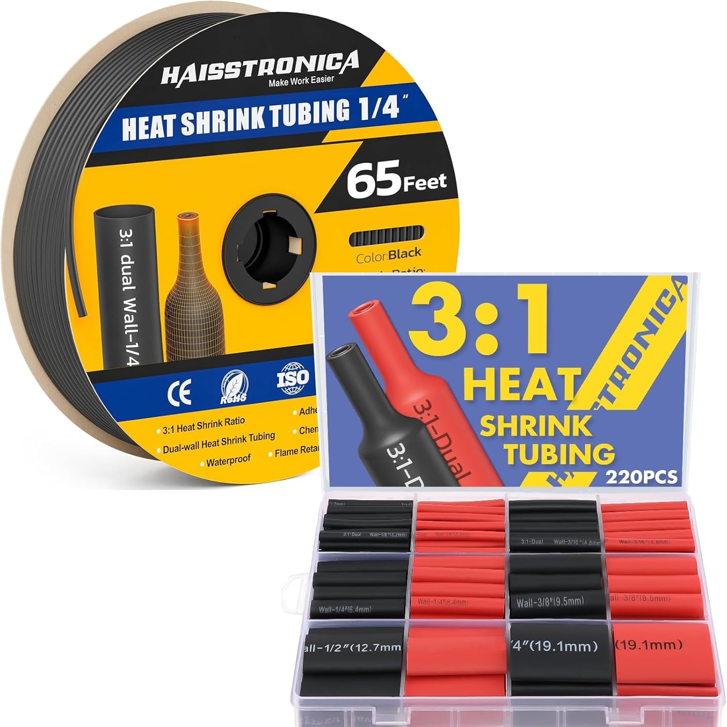 Amazon.com: haisstronica 65FT 1/4inch 3:1 Heat Shrink Tubing+220PCS ...
