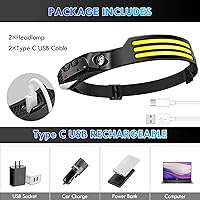 Vista 4 de DAWINSIE Linterna frontal LED recargable (2 unidades), lámpara de cabeza de haz ancho de 230° con sensor de movimiento, linterna impermeable
