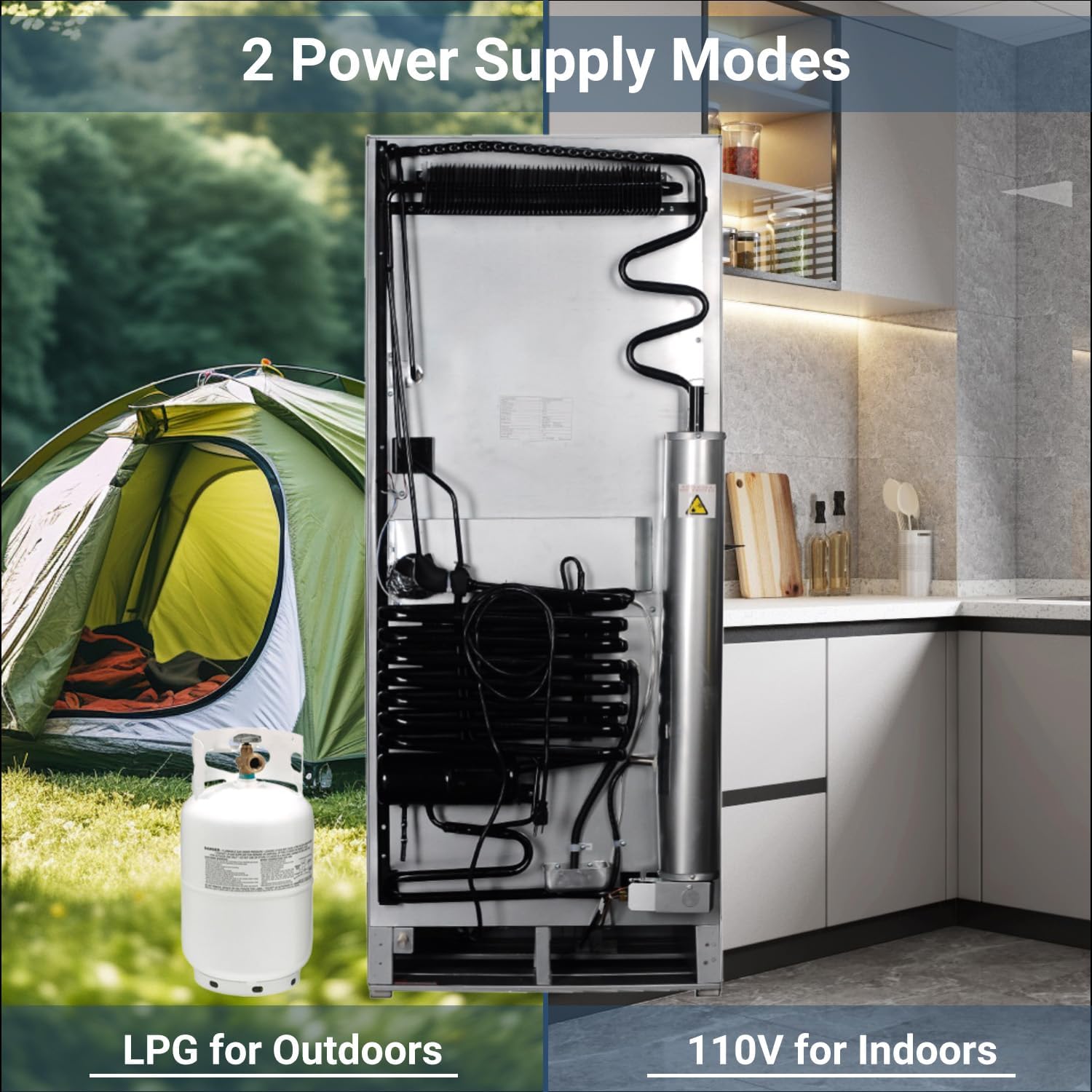 SMETA Propane Refrigerator with Freezer 6.2 cu ft, Gas Fridge, RV Off Grid Fridge 110v/LPG Dual 2 Ways Powered Top Mount Freezer, Full Size for Kitchen, Garage, Outdoor