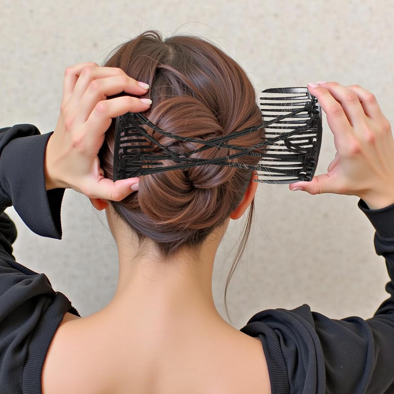 Qianyu 4 Pieces Elastic Magic Hair Comb Adjustable Stretchy No Crease Hair Pins Vintage Double Hair Bun Clips Hairstyle Comb Hair Accessories for Women Girls Curly Thick Wavy Hair Ponytail