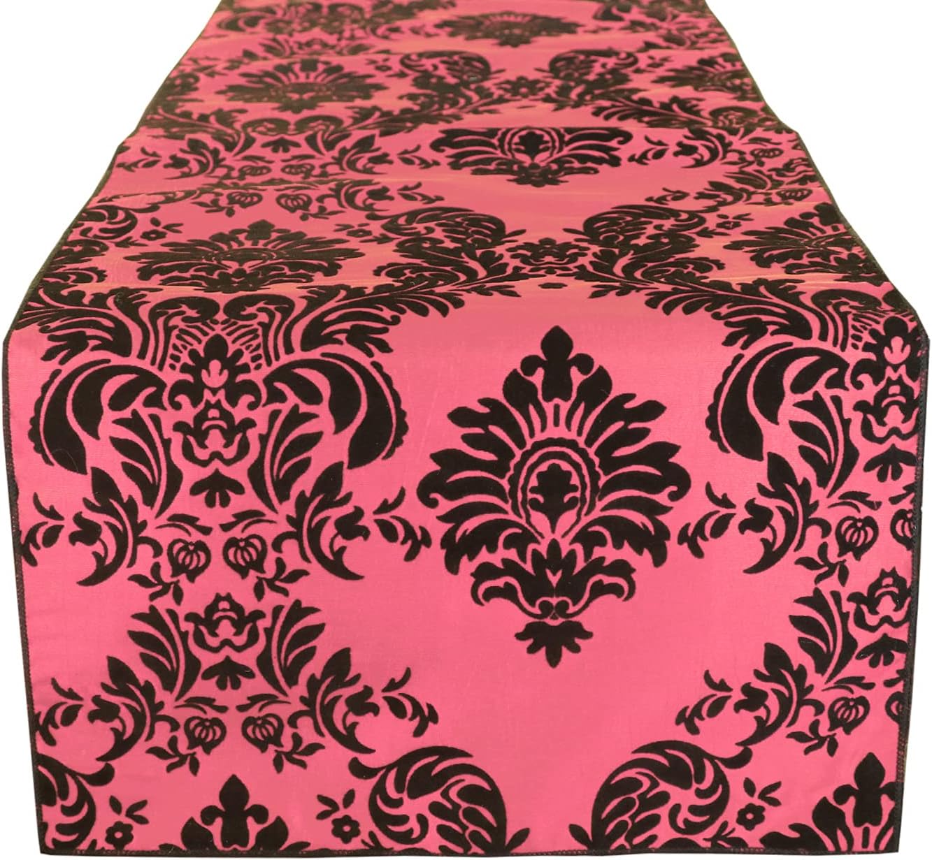 lovemyfabric Taffeta Flocking Damask Table Runners for Wedding, Bridal Shower/Baby Shower, Dinner, Special Events/Graduation and Home Decor (12"X120", Black on Purple)
