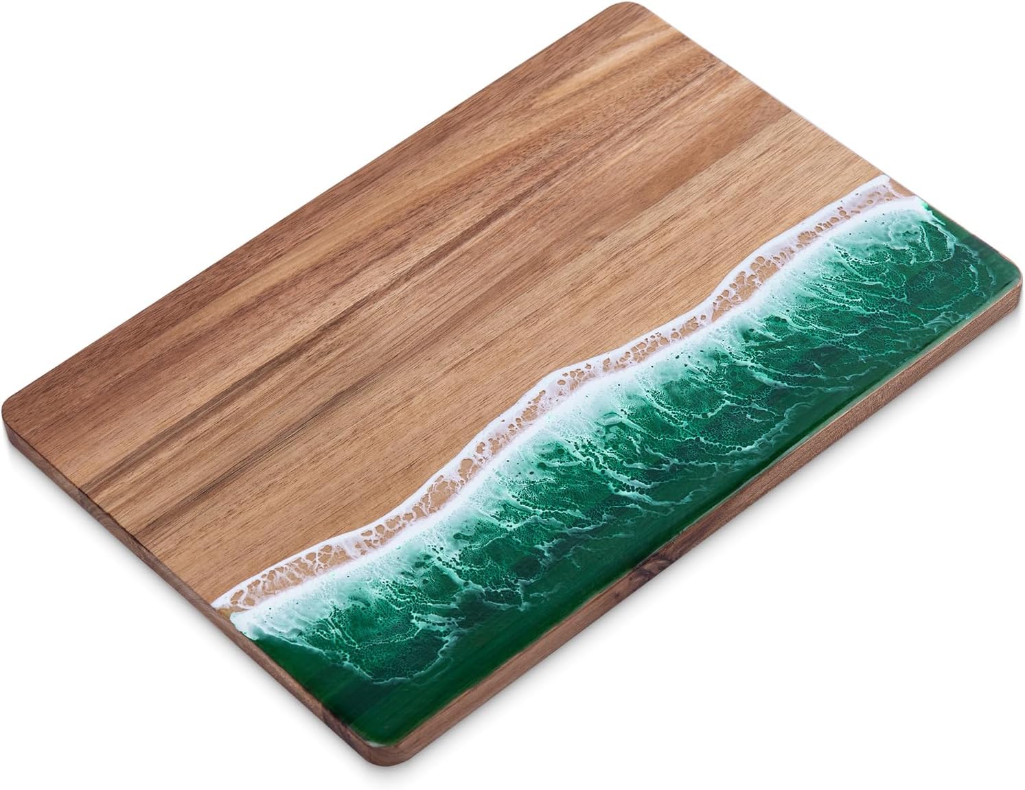 Charcuterie Acacia Wood Resin Spliced Board Resin Wave Pattern Cutting Board Cheese Meat Vegetable Steak Cutting Boards Serving Board (Blue)