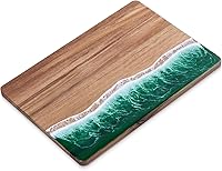 maudibozz Ocean Resin Charcuterie Board - Handmade Acacia Wood Cutting Board with Green Wave Pattern for Cheese, Fruit, Meat