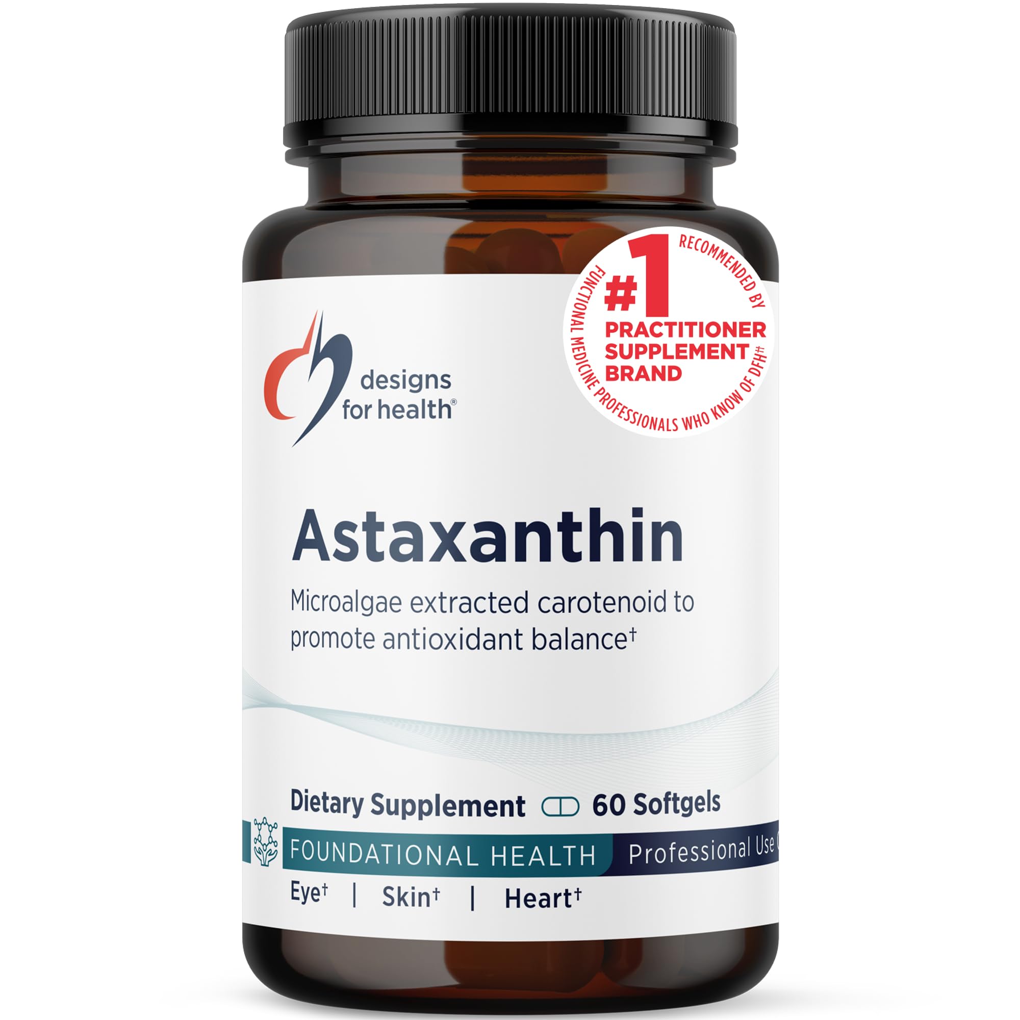 Astaxanthin - Microalgae (Haematococcus Pluvialis) Extracted Carotenoid Antioxidant Supplement - Support for Cardiovascular, GI, Skin + Eye Health (60 Softgels)