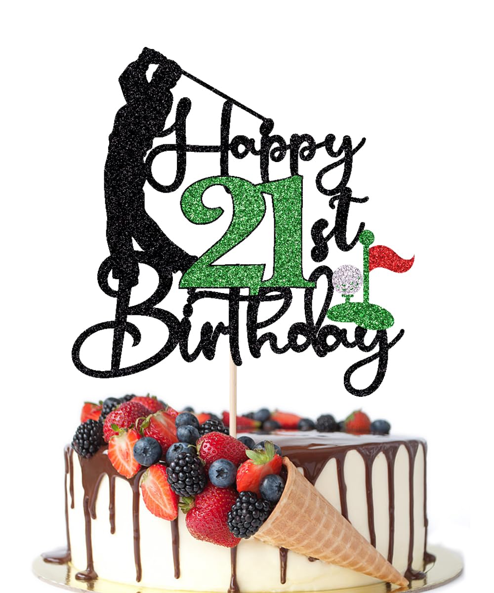 Crseniny Golf Happy 21st Birthday Cake Topper, Golfer/Sports Themed Birthday or Retirement Cake Decorations,Golf Twenty-one 21 Years Old Ball Player Sport Themed Bday Party Supplies — image 1
