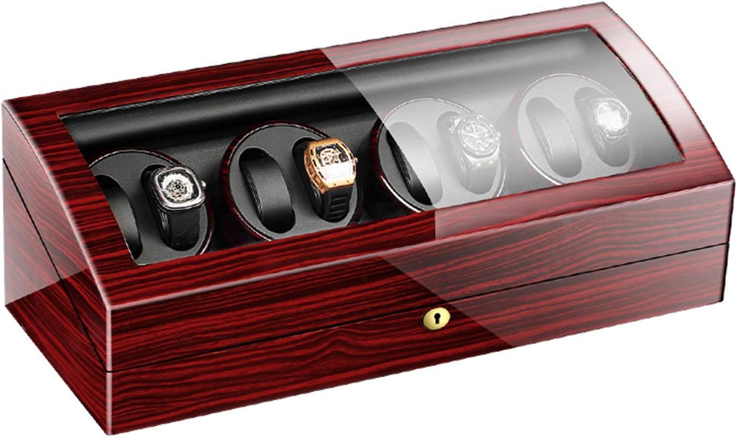 Automatic Watch Winder Box Storage Display Watch with Glass Top Piano Finish Leather Lining Super Quiet Motor,Black,6+7