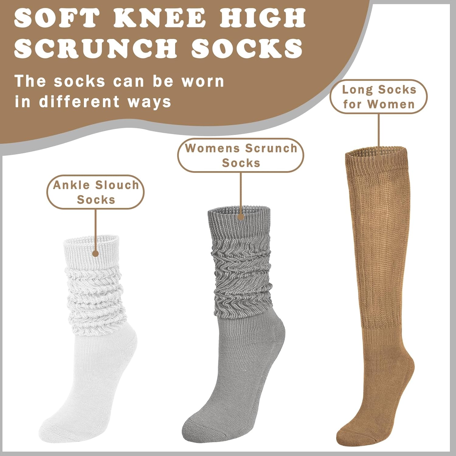 Justay 4 Pairs Slouchy Socks for Women, Scrunch Boot Long Knee High Knit Tube Athletic Slouch Socks for Woman - Image 5