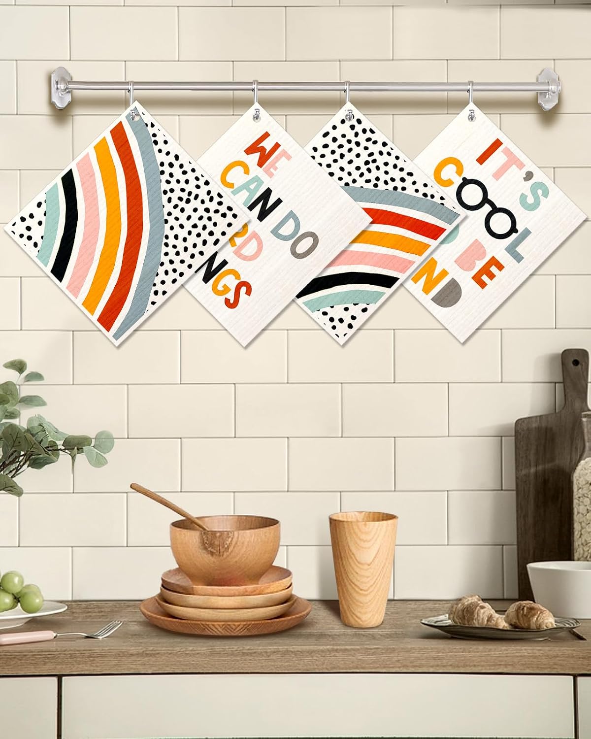 Miss Adola Kitchen Reusable Swedish Dishcloths - 12 Pack Absorbent, Fast Drying, Cute Pattern Decorate Washable Towels, Rainbow image 5