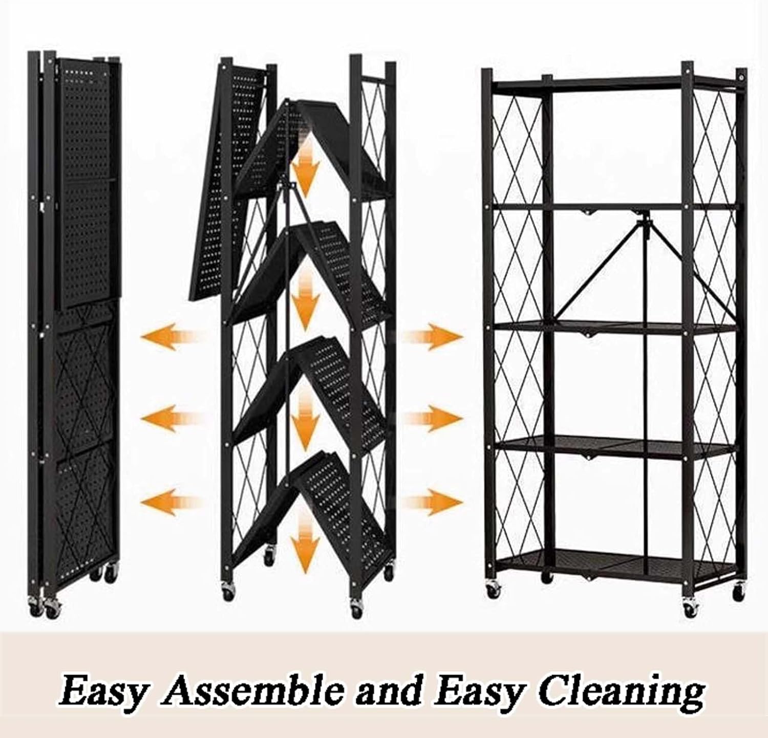 Kitchen Bakers Rack, Foldable Microwave Stand, 3/4/5-Tier Kitchen Organizer Rack, Kitchen Carts on Wheels, Freestanding Kitchen Shelf Stand, Coffee Bar for Living Room (3 Tier) ()