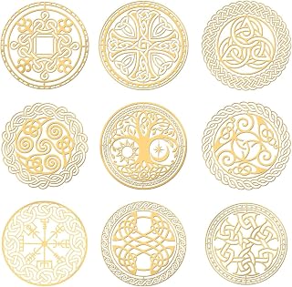 9pcs 1.6x1.6 Inch Celtic Symbol Stickers Cross Knot Stickers Self Adhesive Gold Metal Decals Triple Spiral Metal Decals for Scrapbooks DIY Crafts Phone Decoration