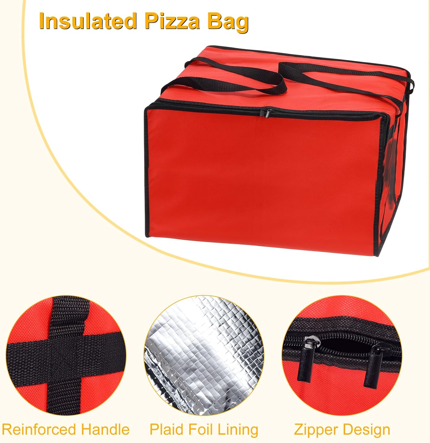 uxcell Insulated Pizza Bag, 1Pcs 24x24x14 Inches - Non-woven Fabrics Grocery Bag, Food Carrier Transfer Cooler Bag for Cake Cookies Pizza Party (Red)