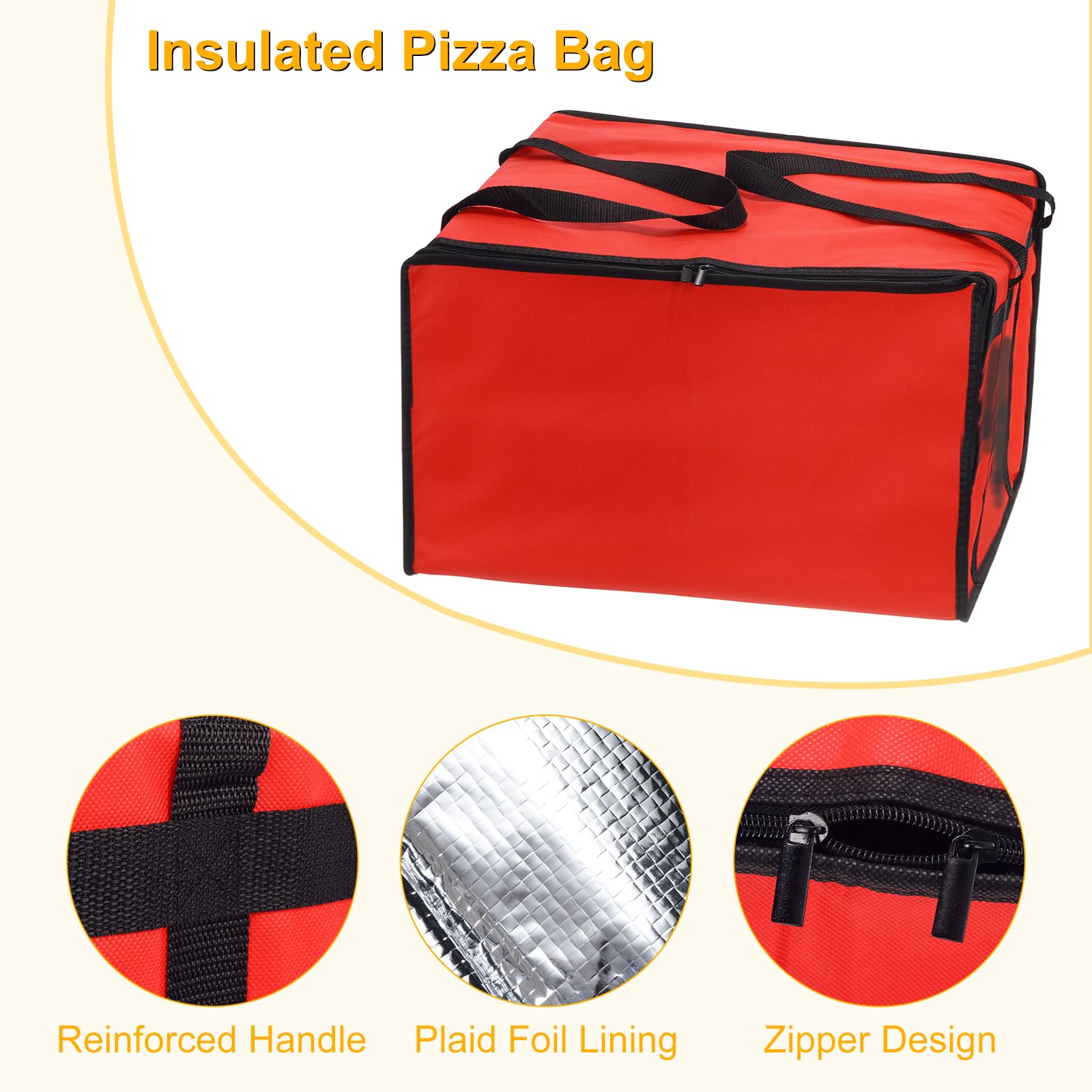 QUARKZMAN Torba termiczna do pizzy 1 szt. 24 x 24 x 14 - włóknina spożywcza torba na żywność przewoźnik lodówka torba na ciasto ciasto na imprezę do pizzy (czerwona)