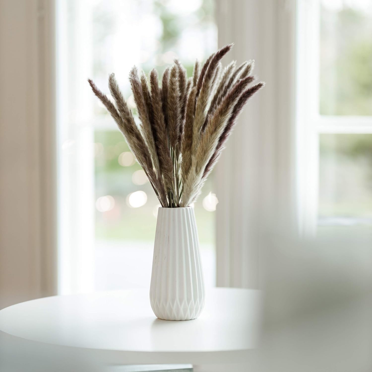 Decor Dance Natural Dried Pampas Grass, 30 Pcs (17 inch Stems) Boho Floral Decorative Flower Arrangement Home Decor for Living Room Kitchen or Office, Long, Soft and Fluffy Stalks, Brown & White