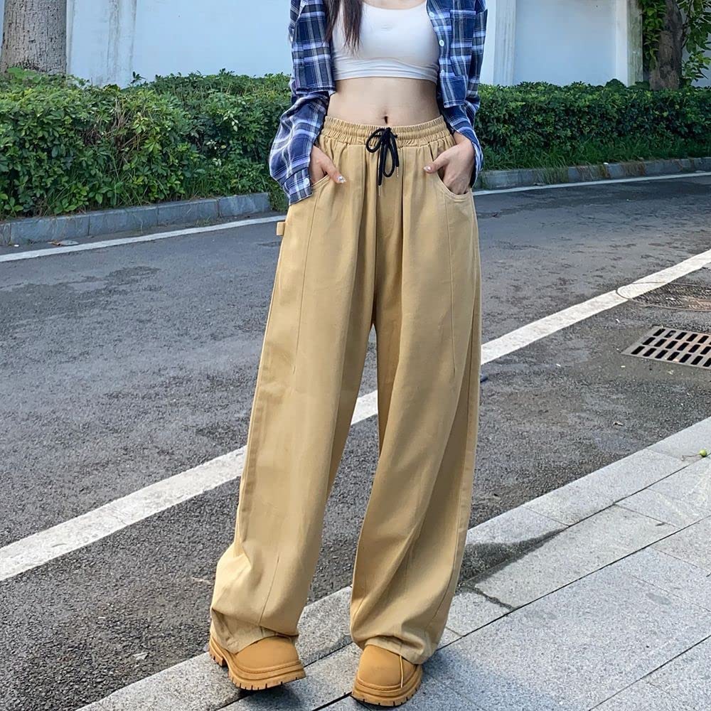 Pantalones de paracaídas para mujer, pantalones tipo cargo, holgados, Harajuku Y2K, cintura baja, pierna ancha, holgados, góticos, de hadas, Caqui, Medium