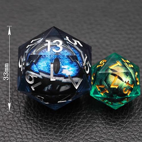 Miniatura 8 de Dados D20 de 1.299 in con estuche de regalo, globo ocular de borde afilado, grande, individual D20, dados de ojo móvil de dragón para Calabozos y