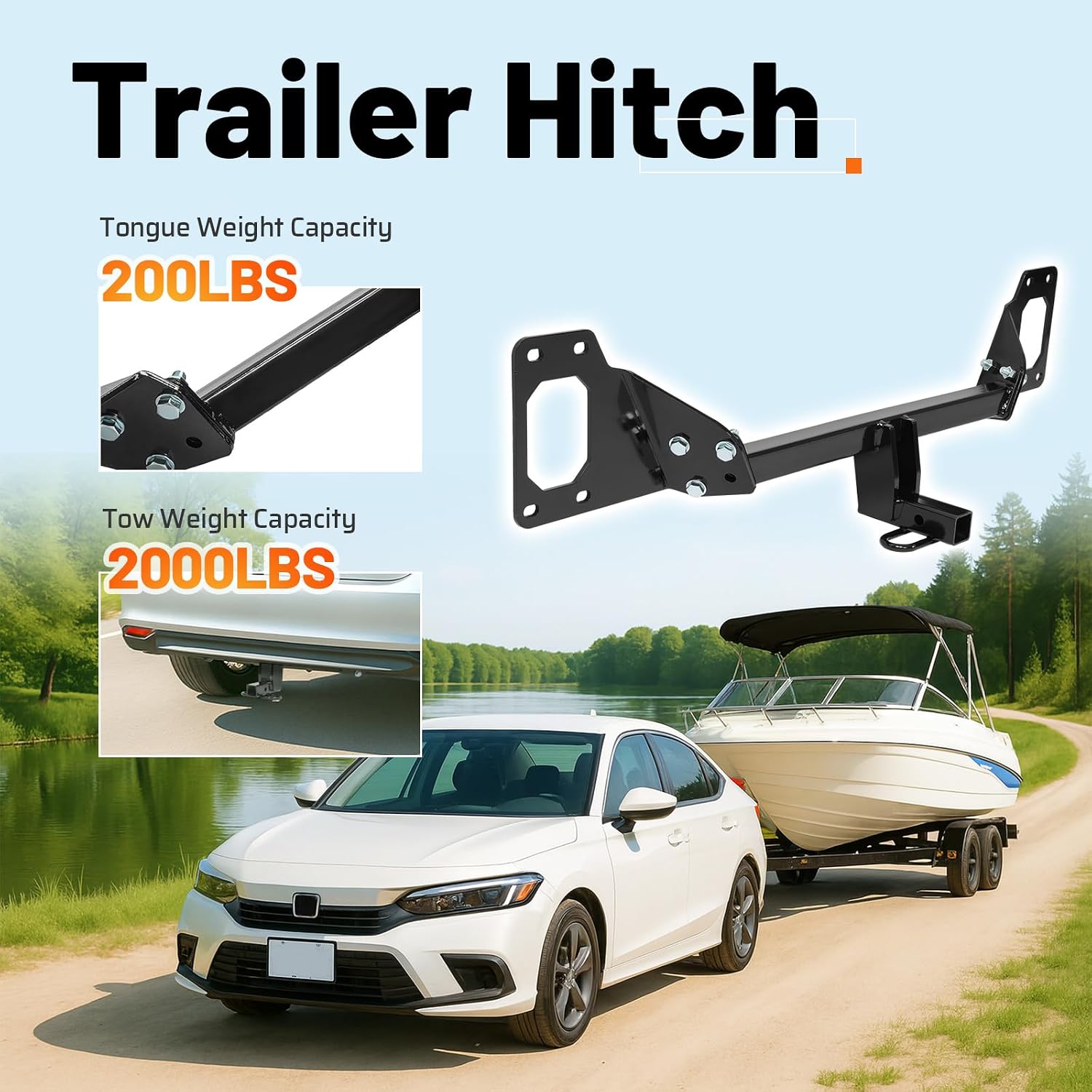 Class 1 Trailer Hitch, 1.25 Inch Receiver Compatible with 2016-2025 Honda Civic Exc Center Exhaust Trailer Hitch Receiver