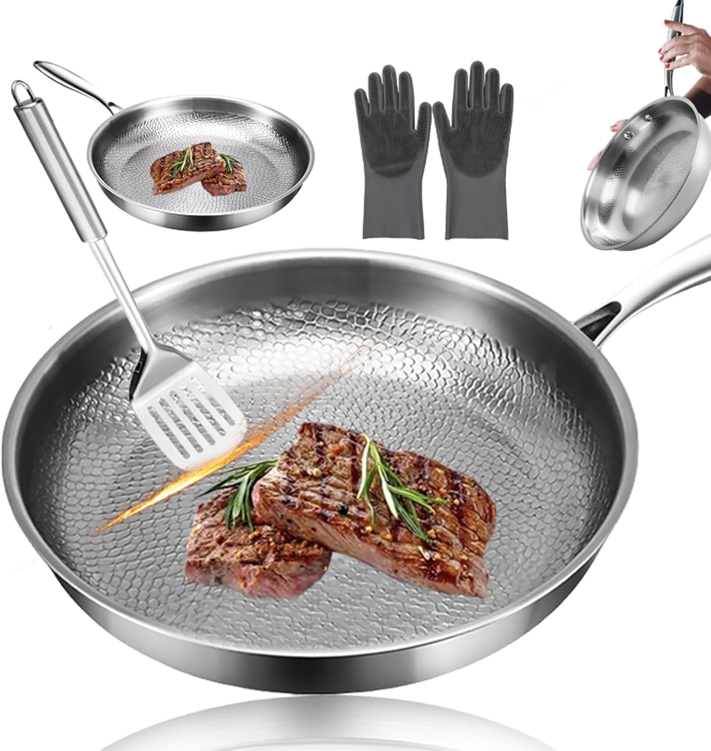 Pure Titanium Pan, 2026 New Titanium Hammered Pan pro with Lid, 100% No Coating Non-stick Frying Pan, Chemical-Free, Extreme Heat-Resistant & Lasts a Lifetime (No Lid, 10.23in)