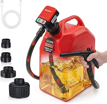 Gas Can Fuel Pump Portable - Gifts for Men, Fast 3.2 GPM Flow Rate, 51 Long Vinyl Hose, 4 Tank Adapter, for Gasoline, Kerosene, Diesel, Non-Potables black