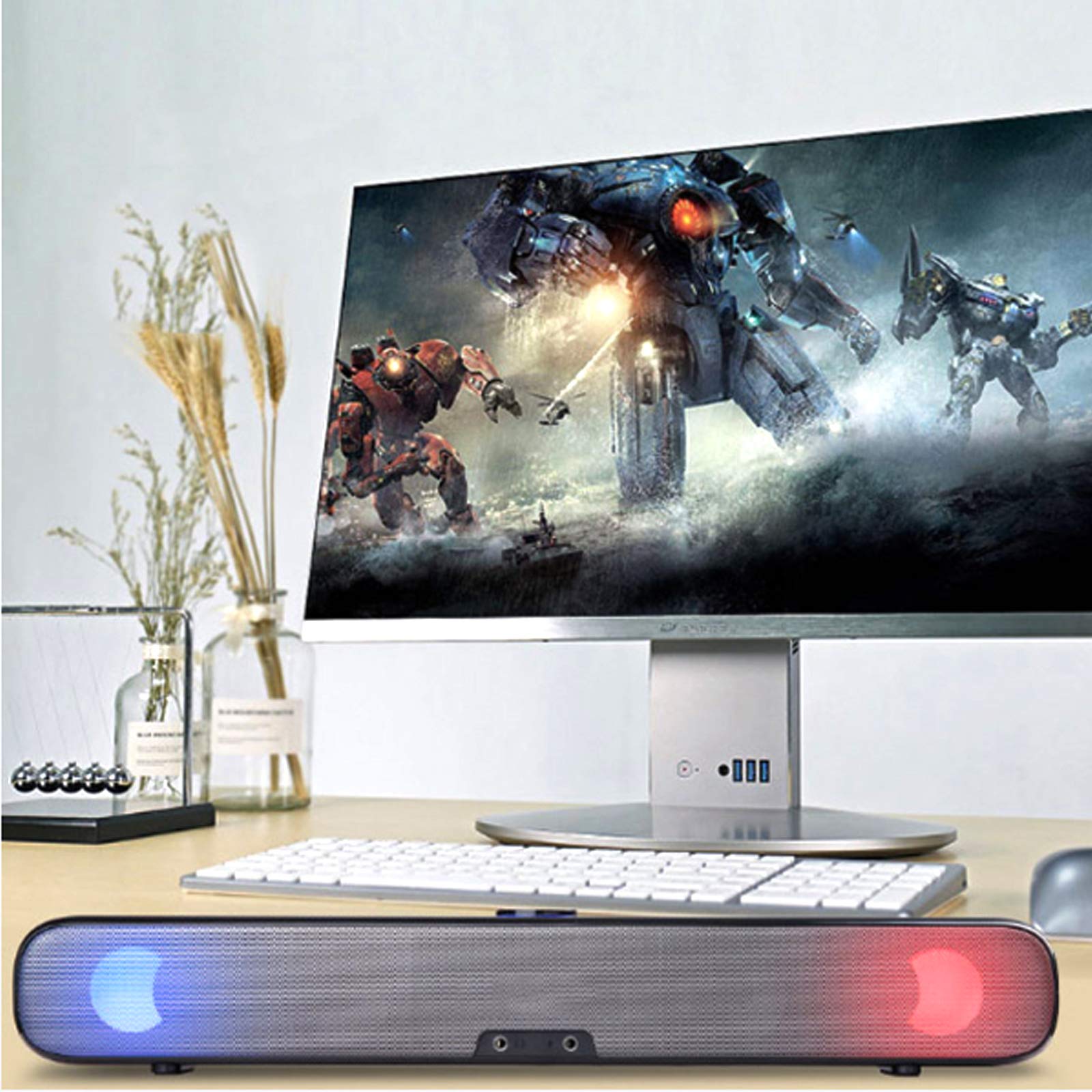 Canal de barra de sonido 2.0, barra de sonido de TV, sonido envolvente 3D, barra de sonido inalámbrica con cable para TV, sistema de cine en casa, barra de sonido de TV, para PC, TV, teléfono móvil,