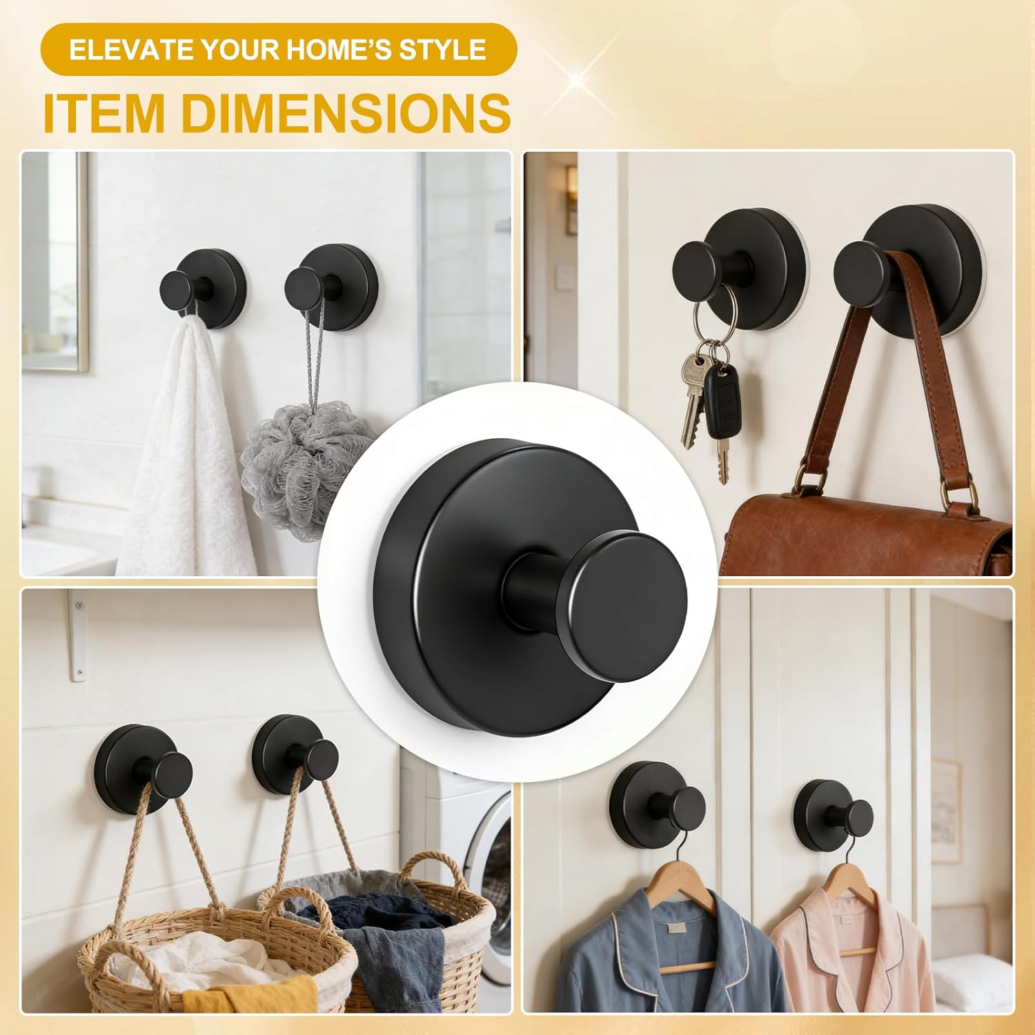 2 Pack Suction Cup Hooks, Drill-Free Stainless Steel Suction Cup Hooks for Shower Wall Kitchen Bathroom, Towel Coat Hangering (Black)