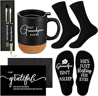 ReliThick 6 Pcs Best Grandpa Gifts Set for Men Grandfather 13.5 oz Ceramics Mug Socks Ballpoint Pen with Pen Box Greeting Card Envelope for Grandpa Birthday Retirement Gift