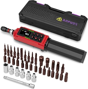 ANPUDS Digital Torque Screwdriver, 1.5-88.5 in-lbs 0.15-10 Nm, 1% Accuracy 1/4" Drive Inch-Pound Torque Screwdriver Set with Buzzer, Vibration & LED Alerts for Bike, Electronics & Repair