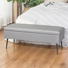 Joveco Storage Bench with Steel Legs, Modern Accent PU Leather Ottoman with Storage for Living Room, Bedroom, Entryway, Dining Room, Gray