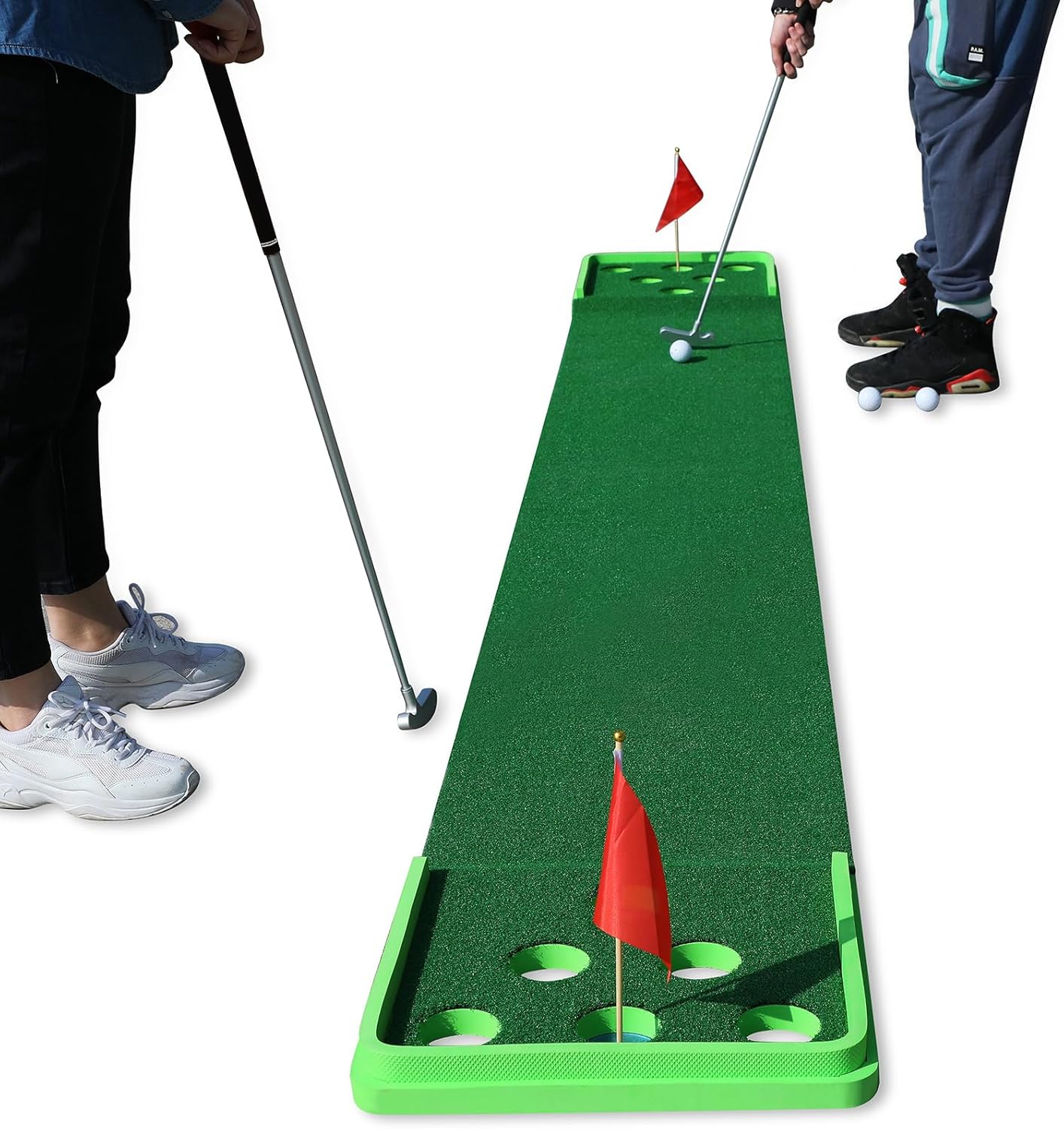 SPRAWL Golf Pong Game Set Putting Mat Indoor & Outdoor Golf Putters Putting Green Practice Training Aid Golf Gifts for Home, Office, Backyard