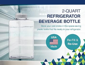 Arrow 2 Quart Jug for Cold Drinks - 6 pk - Clear View Plastic Refrigerator Bottle with Cap & Easy-Pour Spout - Graduated Markings - Ideal for Water, Iced Tea, Juice & Milk - BPA Free - Made in USA