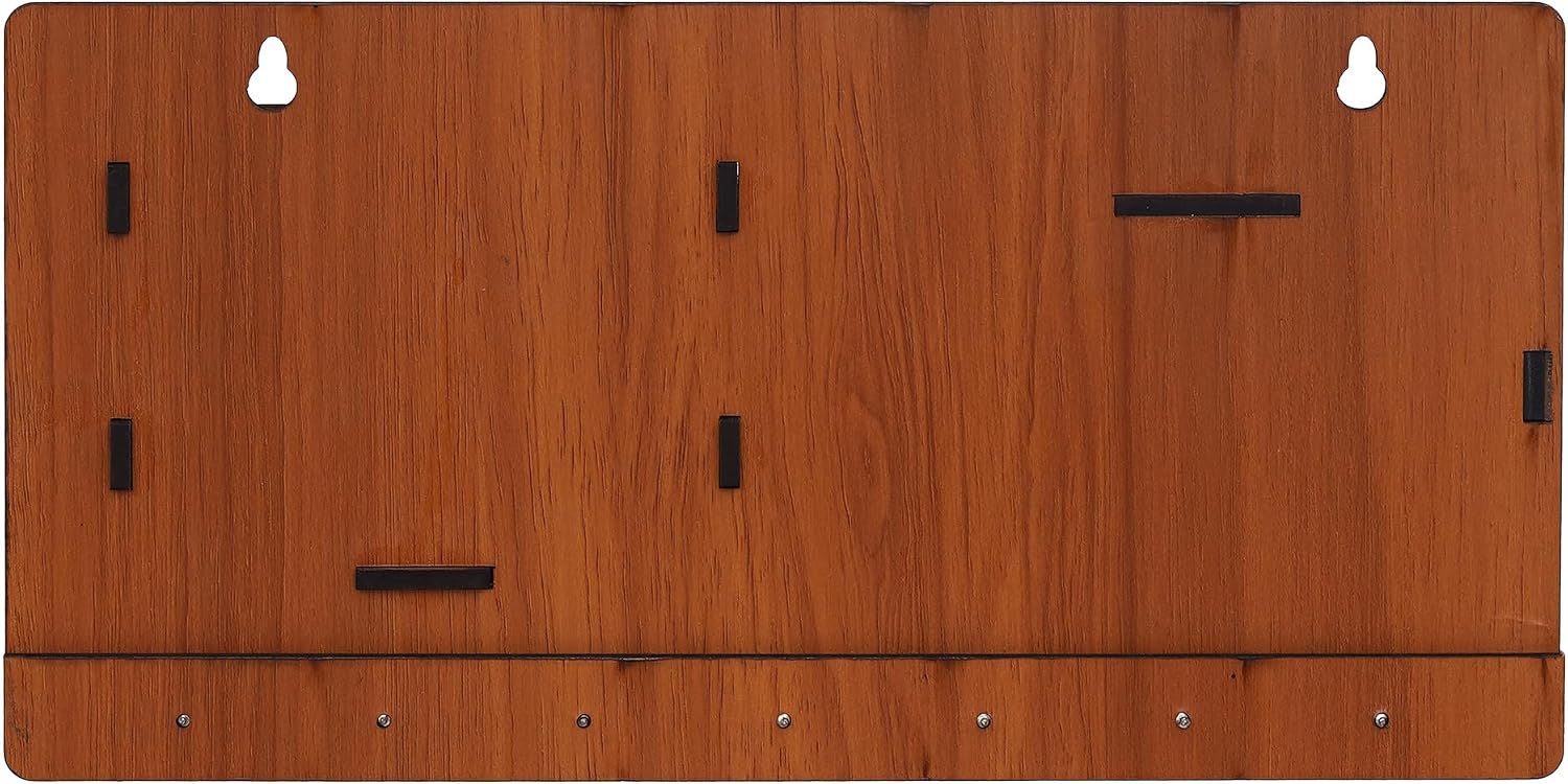 Webelkart Wooden Matte Finish Designer Key Holder Side Wall Shelf, Key Holder with 7 Keys Hooks (Brown) Key Holder for Home and Office Decor (10"x 5")