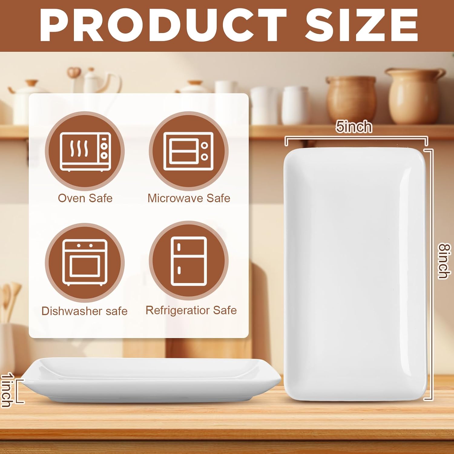 Irenare 16 Pcs 8 Inch Rectangular Salad Plates White Rectangular Porcelain Dessert Plates Appetizer Serving Tray Porcelain Platters for Fruit Sushi Dinner Parties, Microwave, Oven Safe