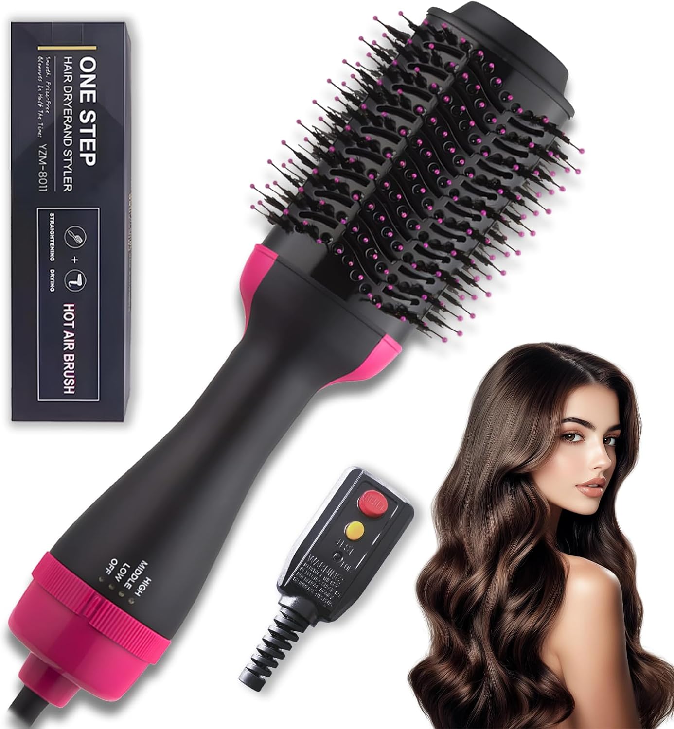 4-in-1 Hair Dryer Brush - Brush Blow Dryer Hot Air Styler for Frizz-Free Blowouts, Salon Volumizer & Straightener with ALCI Safety Plug, 3 Heat Settings