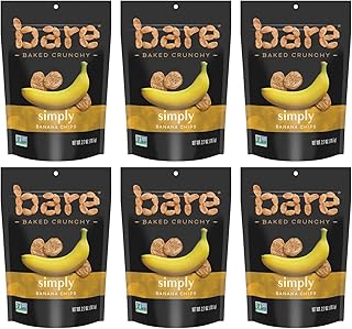Bare Baked Crunchy Banana Chips Simply Banana, Gluten Free Snack, 2.7oz Bags (6 Pack) – Gluten Free, Vegan, Simple Ingredients, Healthy Crunchy Snack