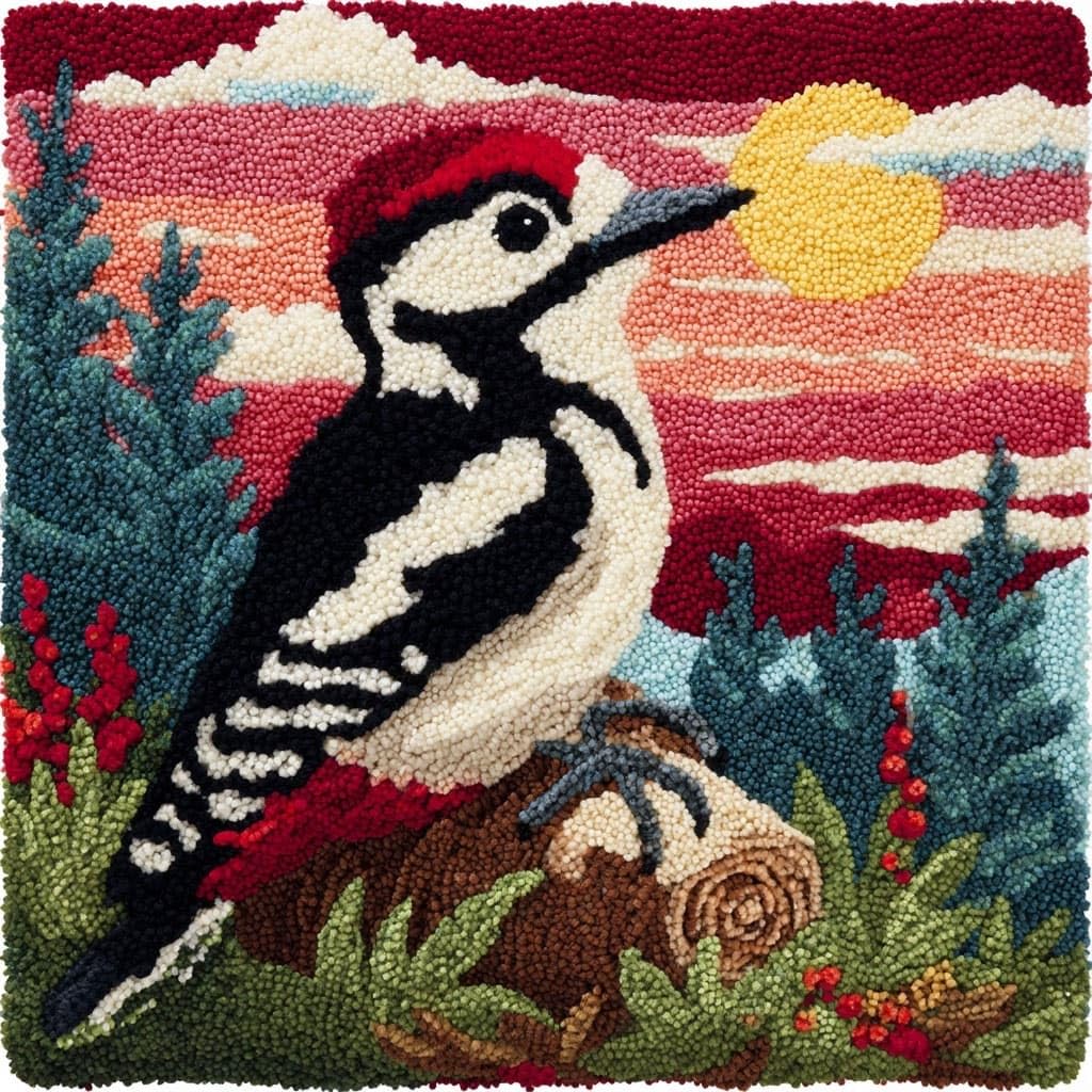 Henypt Latch Hook Cushion Kits, Scenery and Birds