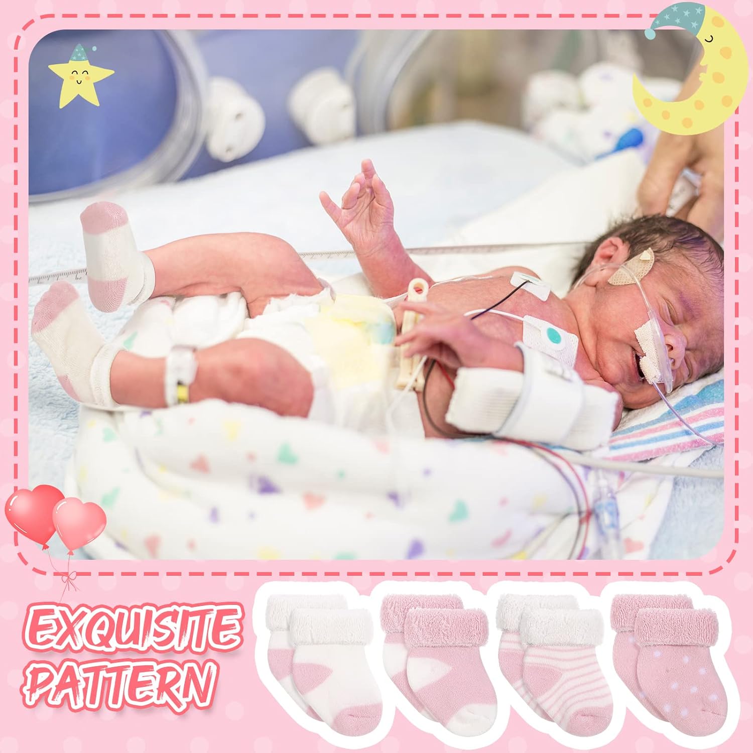 Miniatura 6 de Janmercy 20 pares de calcetines prematuros para recién nacidos, calcetines para bebé prematuro, calcetines cálidos para prematuros