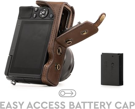 MegaGear Canon EOS M100, M200 (15-45mm) Ever Ready Leather Camera Case and Strap, with Battery Access - Dark Brown - MG1326