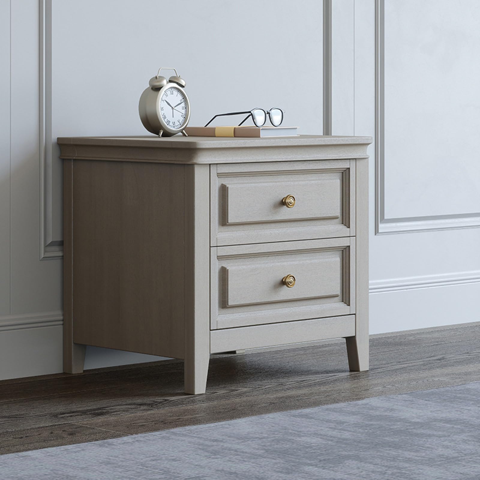 Table de chevet pour chambre grise meuble d'appoint bois contre le désordre