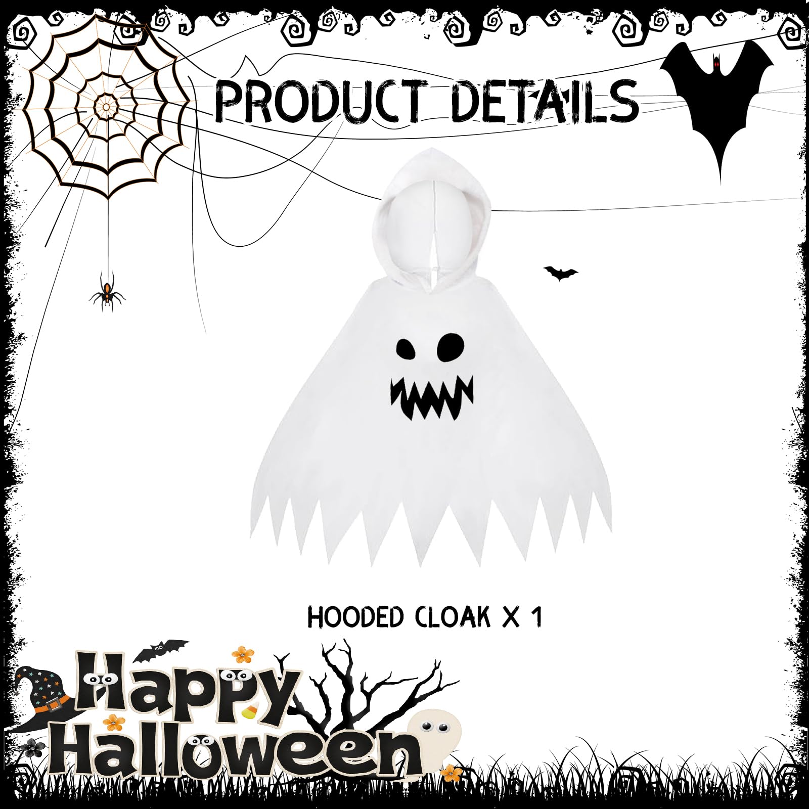 NebulaGlam Ghost Costume for Kids Halloween Ghost Costume for Kids Halloween Costume Kids for Cosplay (White) - Image 2